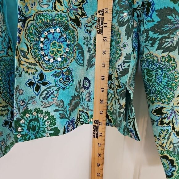 Coldwater Creek Colorful Tapestry Open Front Tropical Boho Blazer Jacket SZ Med - Picture 6 of 8